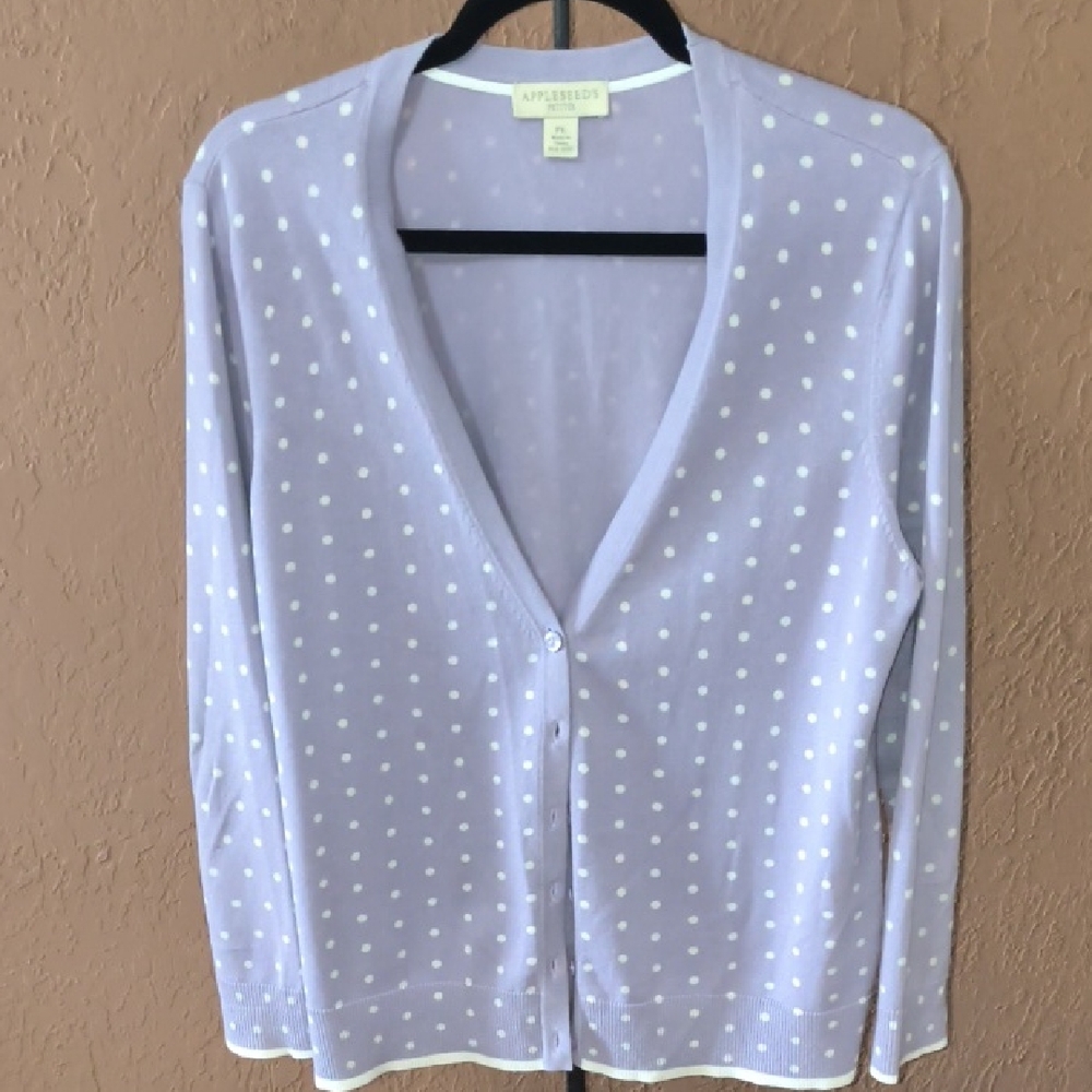 Appleseed's Lavender Polka Dot Cardigan Sweater Size PL